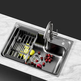 Cefito Kitchen Sink 61X43CM Stainless Steel Basin Single Bowl Black Drain Basket - Close-Up Angle