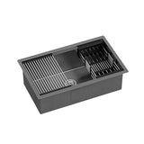 Cefito Kitchen Sink 70X45CM Stainless Steel Single Bowl Drain Rack Basket Black - Close-Up Angle