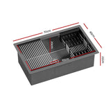 Cefito Kitchen Sink 70X45CM Stainless Steel Single Bowl Drain Rack Basket Black - Front View