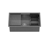 Cefito Kitchen Sink 70X45CM Stainless Steel Single Bowl Drain Rack Basket Black - Side View