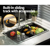 Cefito Kitchen Sink 70X45CM Stainless Steel Single Bowl Drain Rack Basket Black - 45-Degree Angle