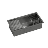 Cefito Kitchen Sink 81X45CM Stainless Steel Single Bowl Drain Rack Basket Black - Close-Up Angle