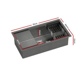 Cefito Kitchen Sink 81X45CM Stainless Steel Single Bowl Drain Rack Basket Black - Front View