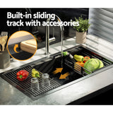 Cefito Kitchen Sink 81X45CM Stainless Steel Single Bowl Drain Rack Basket Black - 45-Degree Angle