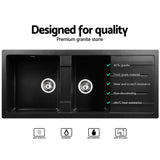 Cefito Stone Kitchen Sink 1160X500MM Granite Under/Topmount Basin Double Bowl Black - Top-Down View