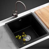 Cefito Stone Kitchen Sink 450X450MM Granite Under/Topmount Basin Bowl Laundry Black - Close-Up Angle