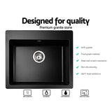 Cefito Stone Kitchen Sink 570x500MM Granite Under or Topmount Basin Bowl Laundry Black - Top-Down View