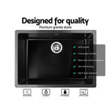 Cefito Stone Kitchen Sink 610X470MM Granite Under/Topmount Basin Bowl Laundry Black - Top-Down View
