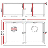 Cefito Stone Kitchen Sink 790X460MM Granite Under/Topmount Basin Double Bowl Black - Front View