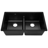 Cefito Stone Kitchen Sink 790X460MM Granite Under/Topmount Basin Double Bowl Black - Side View