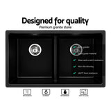 Cefito Stone Kitchen Sink 790X460MM Granite Under/Topmount Basin Double Bowl Black - Top-Down View