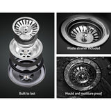 Cefito Stone Kitchen Sink 790X460MM Granite Under/Topmount Basin Double Bowl Black - 45-Degree Angle