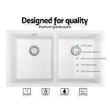 Cefito Stone Kitchen Sink 790X460MM Granite Under/Topmount Basin Double Bowl White - Top-Down View