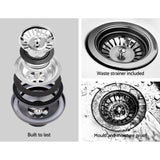 Cefito Stone Kitchen Sink 790X460MM Granite Under/Topmount Basin Double Bowl White - 45-Degree Angle