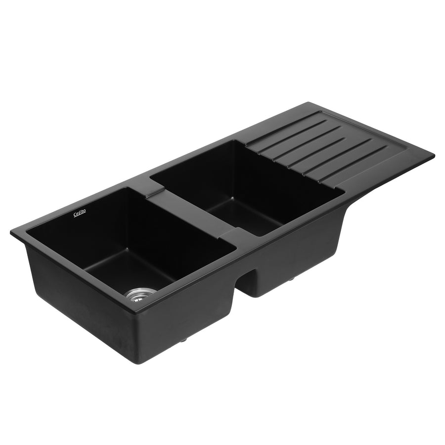 Cefito Kitchen Sink 116x50cm Granite Stone Sink Double Bowl Black