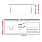 Cefito Kitchen Sink 116x50cm Granite Stone Sink Double Bowl Black