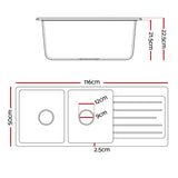 Cefito Kitchen Sink 116x50cm Granite Stone Sink Double Bowl Black - Front View