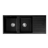 Cefito Kitchen Sink 116x50cm Granite Stone Sink Double Bowl Black - Side View