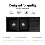 Cefito Kitchen Sink 116x50cm Granite Stone Sink Double Bowl Black - Top-Down View