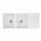 Cefito Kitchen Sink 116x50cm Granite Stone Sink Double Bowl White - Side View