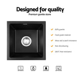 Cefito Kitchen Sink 38x38cm Granite Stone Sink Single Bowl Black - Top-Down View