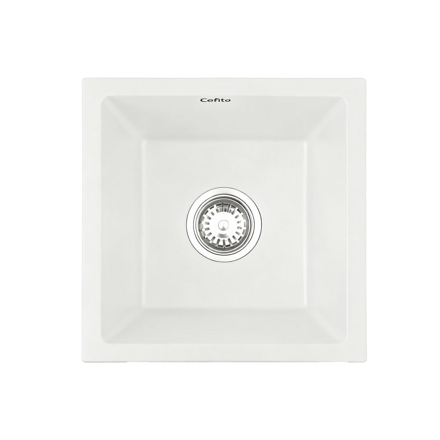 Cefito Kitchen Sink 38x38cm Granite Stone Sink Single Bowl White