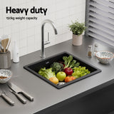 Cefito Kitchen Sink 45x45cm Granite Stone Sink Single Bowl Black - 45-Degree Angle