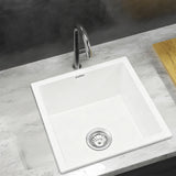 Cefito Kitchen Sink 45x45cm Granite Stone Sink Single Bowl White - Close-Up Angle