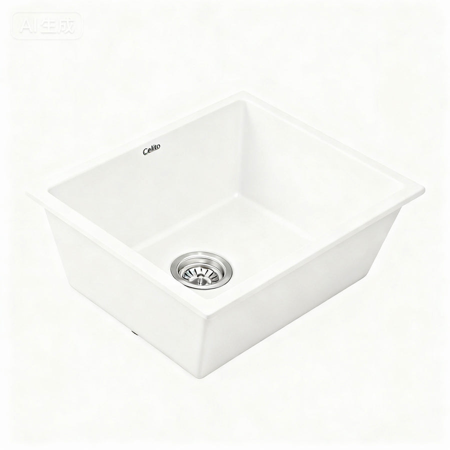 Cefito Kitchen Sink 55x45cm Granite Stone Sink Single Bowl White