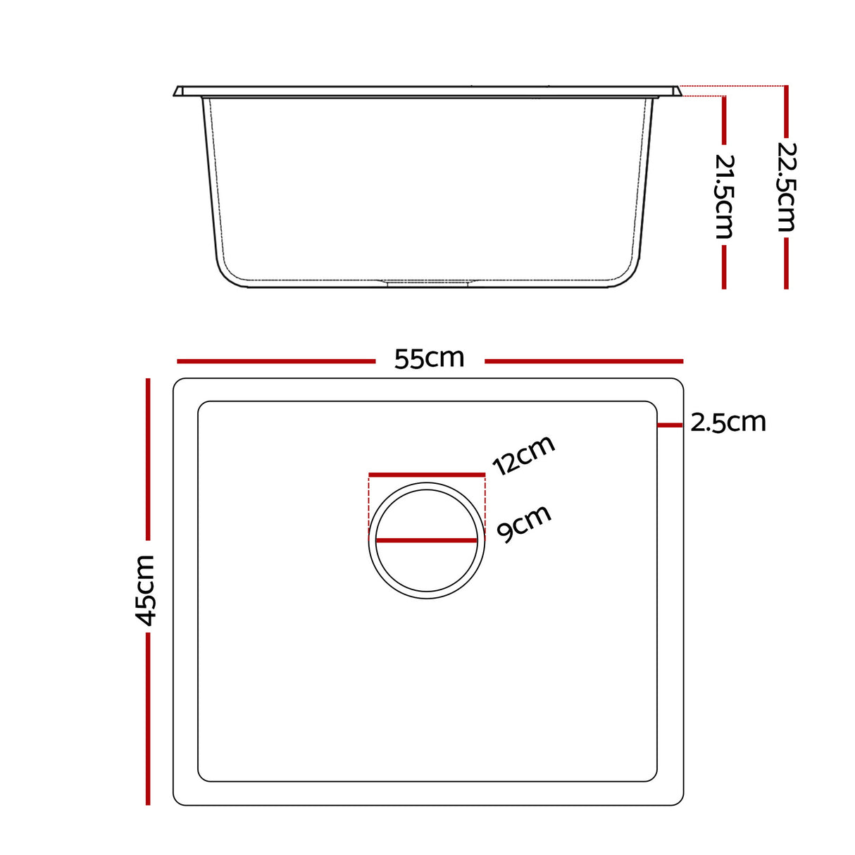 Cefito Kitchen Sink 55x45cm Granite Stone Sink Single Bowl White