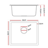 Cefito Kitchen Sink 55x45cm Granite Stone Sink Single Bowl White - Side View