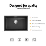Cefito Kitchen Sink 70x45cm Granite Stone Sink Single Bowl Black - Top-Down View