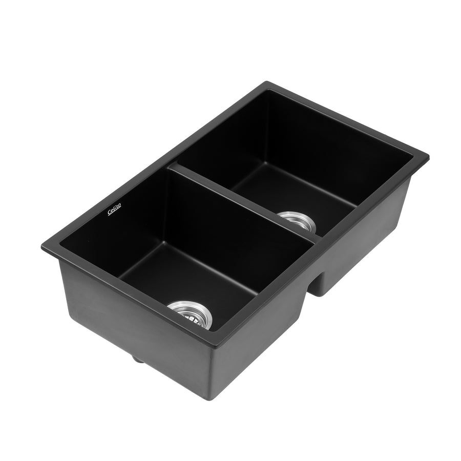 Cefito Kitchen Sink 77x45cm Granite Stone Sink Double Bowl Black