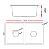 Cefito Kitchen Sink 77x45cm Granite Stone Sink Double Bowl Black - Front View