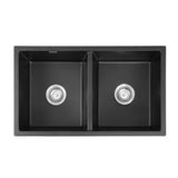 Cefito Kitchen Sink 77x45cm Granite Stone Sink Double Bowl Black - Side View
