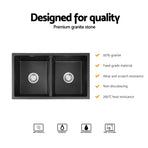 Cefito Kitchen Sink 77x45cm Granite Stone Sink Double Bowl Black