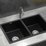 Cefito Kitchen Sink 77x45cm Granite Stone Sink Double Bowl Black - Close-Up Angle