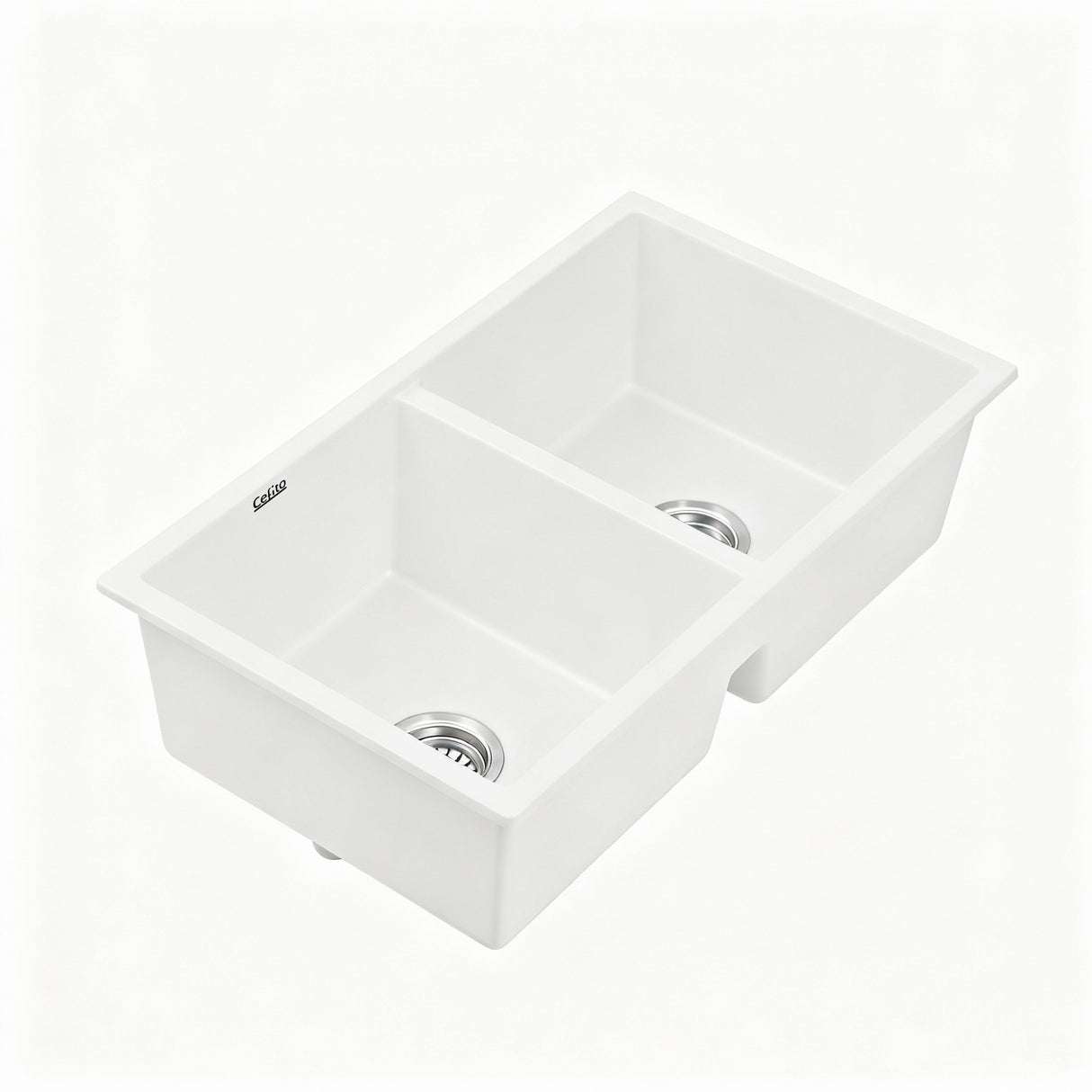 Cefito Kitchen Sink 77x45cm Granite Stone Sink Double Bowl White