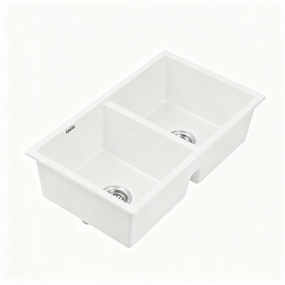 Cefito Kitchen Sink 77x45cm Granite Stone Sink Double Bowl White