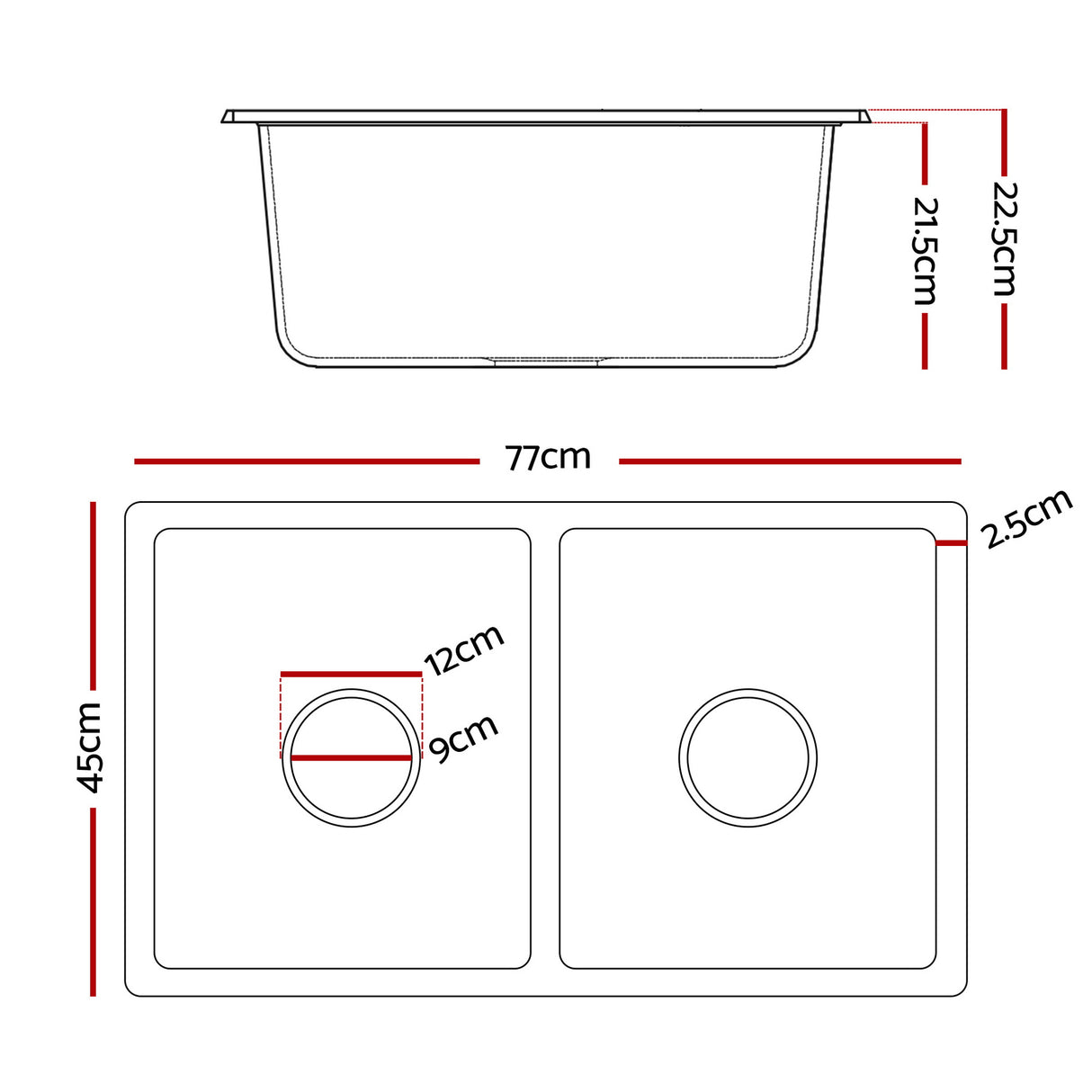 Cefito Kitchen Sink 77x45cm Granite Stone Sink Double Bowl White
