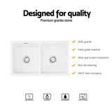 Cefito Kitchen Sink 77x45cm Granite Stone Sink Double Bowl White