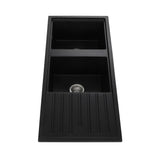 Cefito Kitchen Sink Stone Sink Granite Laundry Basin Double Bowl 116x49cm Black - Side View