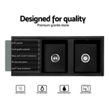 Cefito Kitchen Sink Stone Sink Granite Laundry Basin Double Bowl 116x49cm Black - 45-Degree Angle