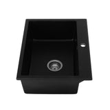 Cefito Kitchen Sink Granite Stone Sinks Basin Single Bowl Black 600mmx470mm - Top-Down View