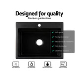 Cefito Kitchen Sink Granite Stone Sinks Basin Single Bowl Black 600mmx470mm - 45-Degree Angle