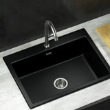 Cefito Kitchen Sink Granite Stone Sinks Basin Single Bowl Black 600mmx470mm - Low Angle