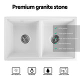 Cefito Kitchen Sink Stone Sink Granite Laundry Basin Double Bowl 79cmx46cm White - Top-Down View