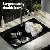 Cefito Kitchen Sink 74X45CM Granite Stone Basin Single Bowl Laundry Black - 45-Degree Angle