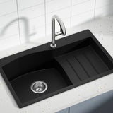 Cefito Kitchen Sink 74X45CM Granite Stone Basin Single Bowl Laundry Black - Rear View