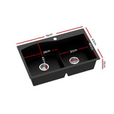Cefito Kitchen Sink 76X47CM Granite Stone Basin Double Bowl Laundry Black - Front View